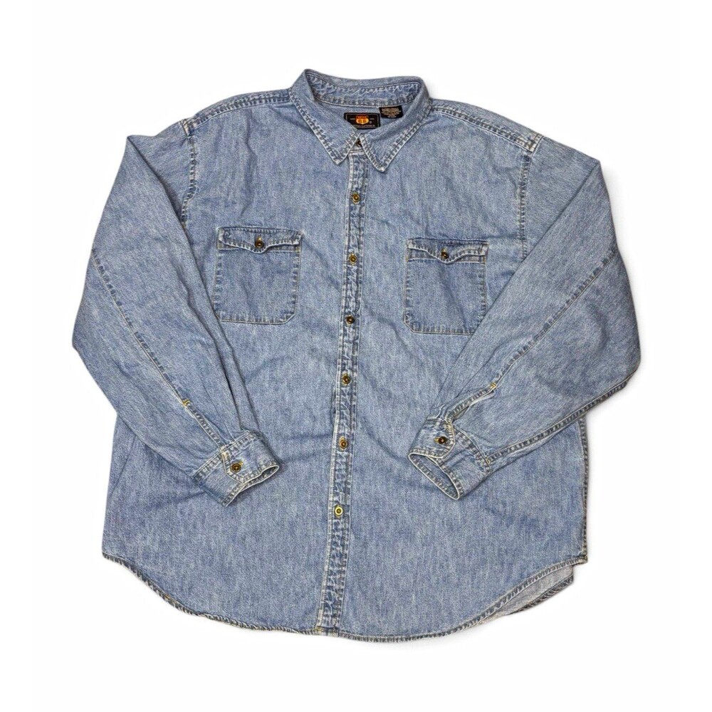 Vintage Route 66 Denim Shirt Mens XL Blue Light Wash Long Sleeve Button Cotton